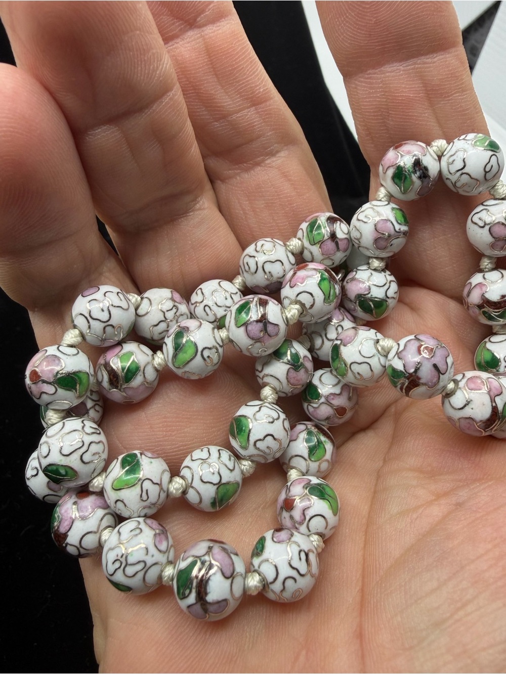 Cloisonné enamel bead necklace 18” & 2pr matching earrings - Picture 6 of 8